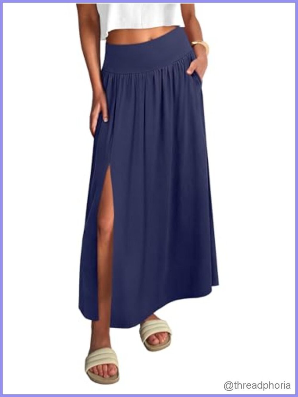 Women's Boho High Waist Flowy Maxi Skirt with Side Slit and Pockets